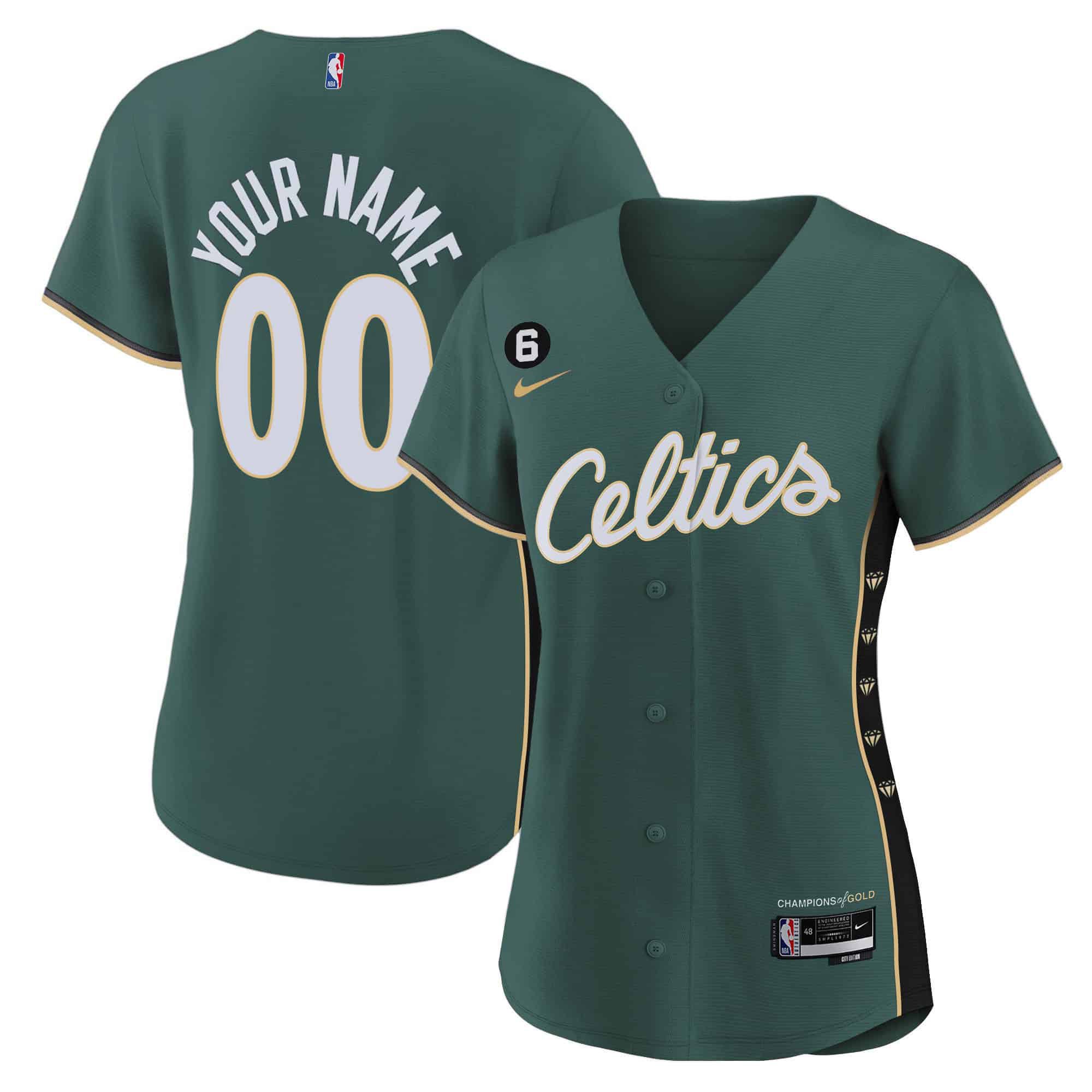 Women Boston Celtics Green 2024 Nike Baseball Custom NBA Jersey style 1->customized nba jersey->Custom Jersey